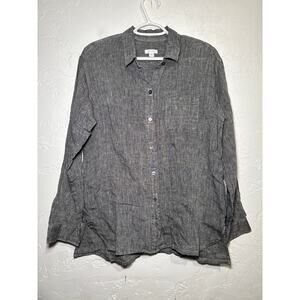 J Jill love‎ linen gray button down shirt womens small tall coastal beachy